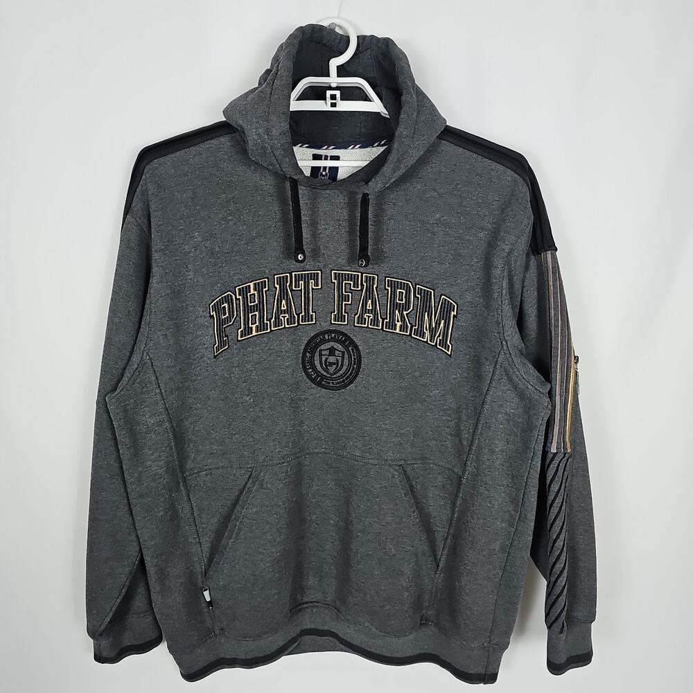 Phat Farm Dark Gray Pullover With LArge Pocket & Arm Zipped Pocket, Size XL